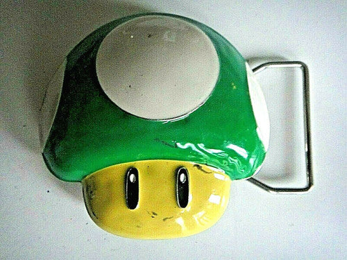 Mario Bros. "Green Mushroom" 3D Enamel Metal Belt Buckle -Nintendo