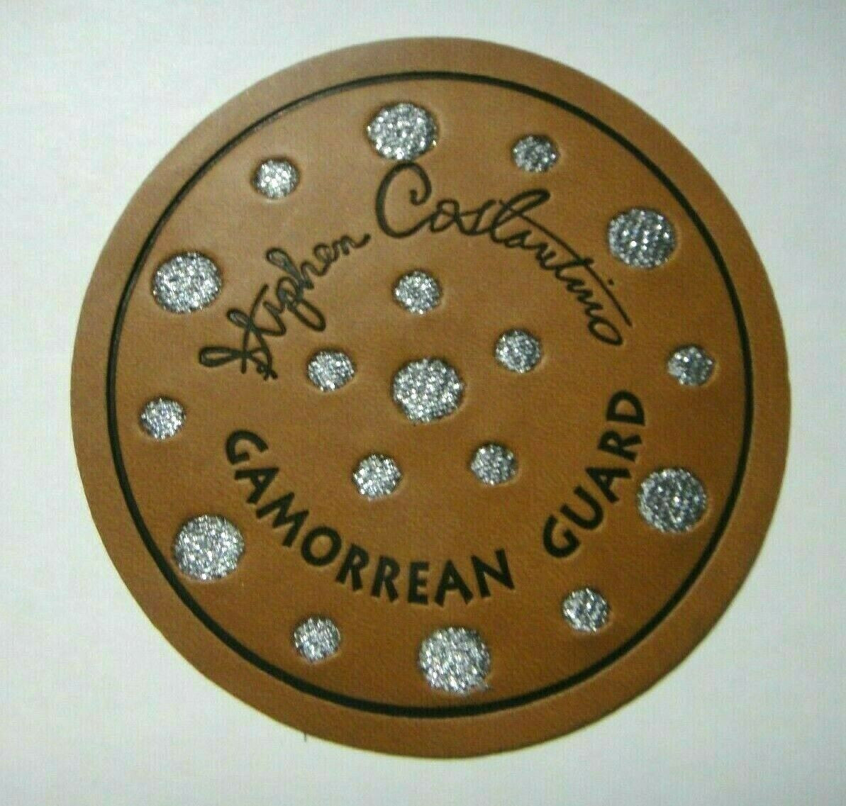3.75 inches in diameter, a new Star Wars "Gamorrean Guard Leather Patch, with Stephen Costantino Embossed Autograph". Sew on or iron on. New.

Please note we will always combine shipping on like items.  Any additional patch or pin will ship for 50 cent per item.  Any additional payment will be reimbursed to your Paypal account.  Thank You.