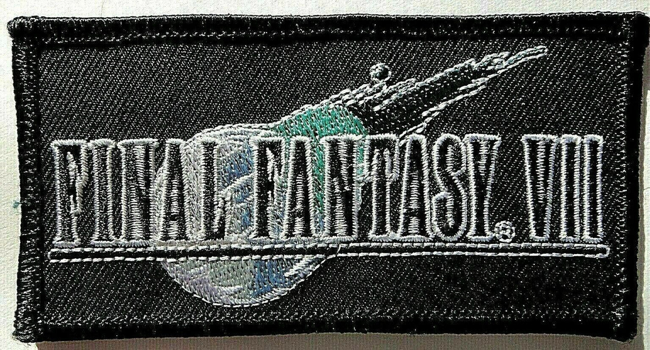 4 inches wide, a new Final Fantasy VII  (Video Game)  Logo  embroidered patch, Sew on or iron.  

Please note we will always combine shipping on like items.  Any additional patch or pin will ship for 50 cent per item.  Any additional payment will be reimbursed to your Paypal account.  Thank You.