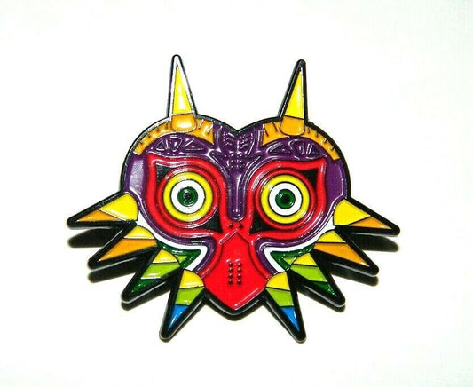 2 inches wide,  a new Legend of Zelda Majora's Mask Logo Enamel Pin with a clutch back.  New.

Please note we will always combine shipping on like items.  Any additional patch or pin will ship for 50 cent per item.  Any additional payment will be reimbursed to your Paypal account.  Thank You.
