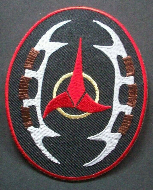 3 1/2" x 4 1/4", a new Klingon Empire Bat'leth embroidered patch. Sew on or iron on. New.

Please note we will always combine shipping on like items.  Any additional patch or pin will ship for 50 cent per item.  Any additional payment will be reimbursed to your Paypal account.  Thank You.