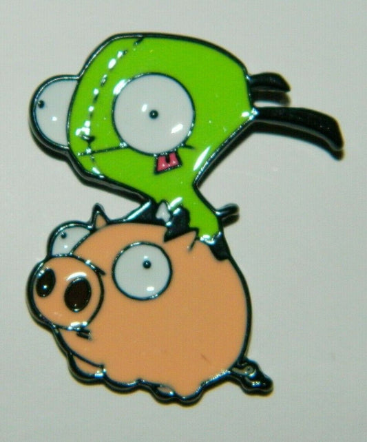 1. 1/4 inches tall, a new Invader Zim "GIR (G Information Retrieval Unit) the dim witted robot from the cartoon series "Invader Zim" is featured riding a Pig on a enamel pin with clutch back. New.

Please note we will always combine shipping on like items.  Any additional patch or pin will ship for 50 cent per item.  Any additional payment will be reimbursed to your Paypal account.  Thank You.