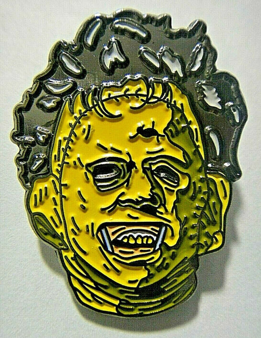 1. 1/4" inches tall, a new Texas Chainsaw Massacre "Leatherface" enamel pin with a metal post and rubber back. New.  

Please note we will always combine shipping on like items.  Any additional patch or pin will ship for 50 cent per item.  Any additional payment will be reimbursed to your Paypal account.  Thank You.