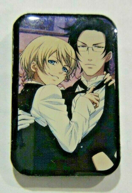 1 inches tall,  a new Black Butler, William & Finnian Lapel Pin with clutch back. New. 

Please note we will always combine shipping on like items.  Any additional patch or pin will ship for 50 cent per item.  Any additional payment will be reimbursed to your Paypal account.  Thank You.