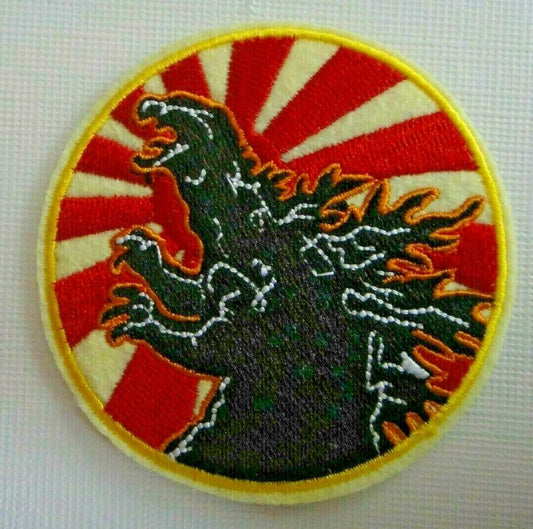 4 inches tall,  a new Godzilla with Japanese Flag embroidered patch. Sew on or iron on.

Please note we will always combine shipping on like items.  Any additional patch or pin will ship for 50 cent per item.  Any additional payment will be reimbursed to your Paypal account.  Thank You.