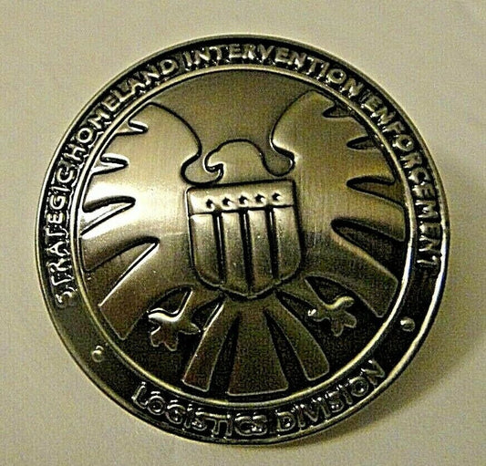 1 3/8" inches in diameter. a new Marvel Agents of S.H.I.E.L.D. (Strategic Hazard Intervention Espionage Logistics Directorate)  Metal Embossed Pin with clutch back. The metal pin is a embossed and convex. New.

Please note we will always combine shipping on like items.  Any additional patch or pin will ship for 50 cent per item.  Any additional payment will be reimbursed to your Paypal account.  Thank You.
