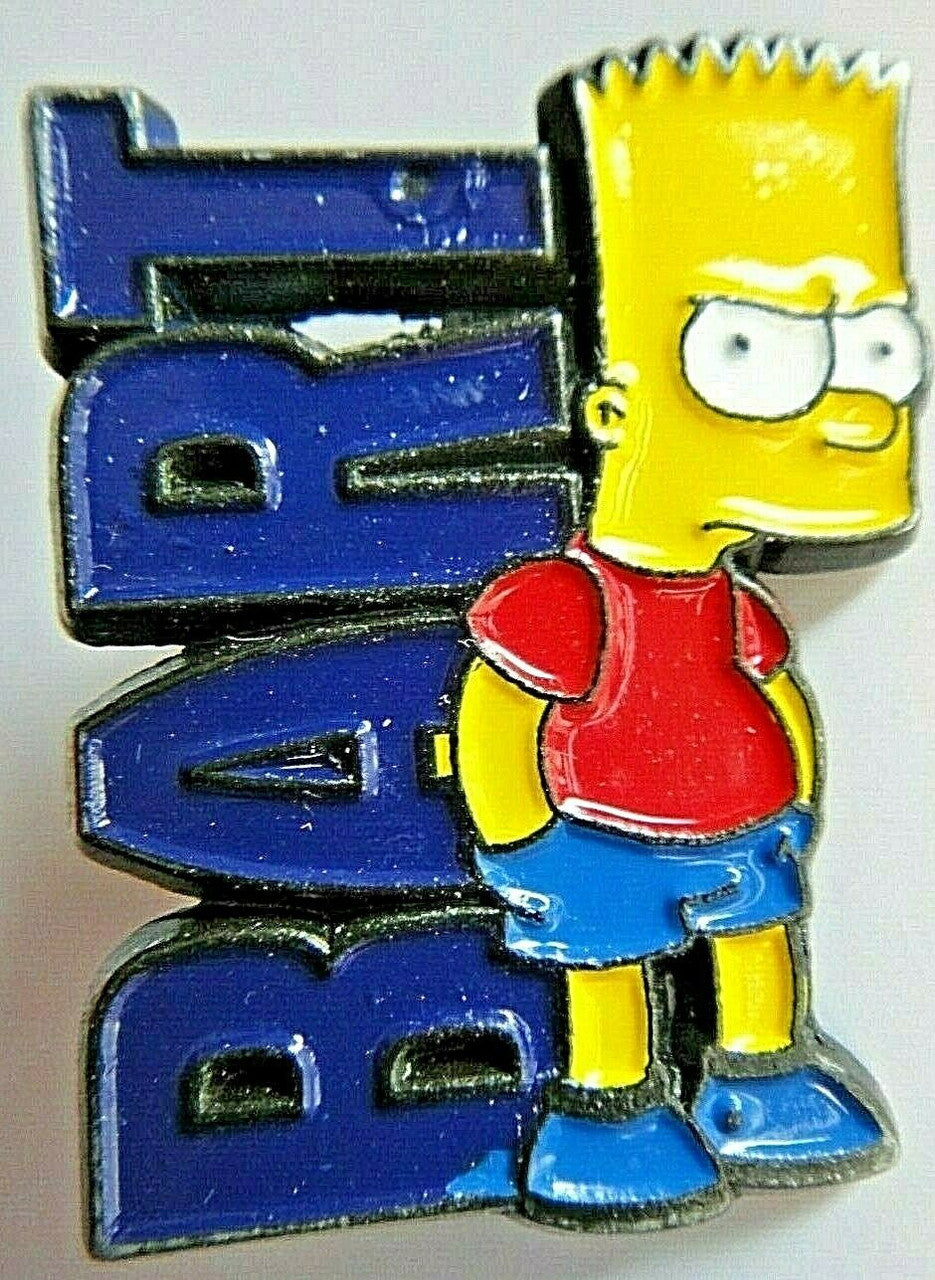 1.25 inch in diameter, a new Simpsons TV series Bart Simpson Enamel Metal Pin with clutch back.

Please note we will always combine shipping on like items.  Any additional patch or pin will ship for 50 cent per item.  Any additional payment will be reimbursed to your Paypal account.  Thank You.