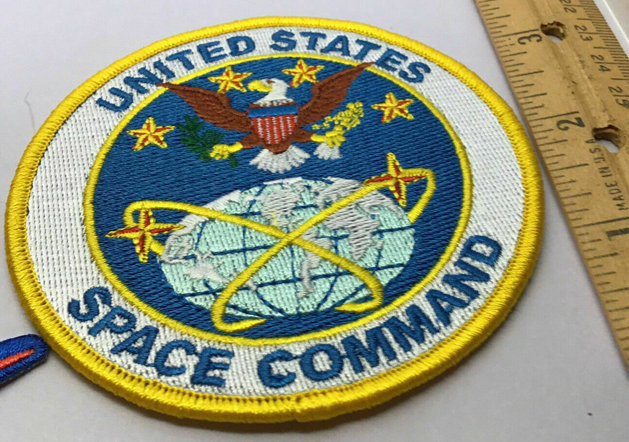 3.5 inches in diameter, a new United States Space Command embroidered patch. Sew on or iron.

Please note we will always combine shipping on like items.  Any additional patch or pin will ship for 50 cent per item.  Any additional payment will be reimbursed to your Paypal account.  Thank You.