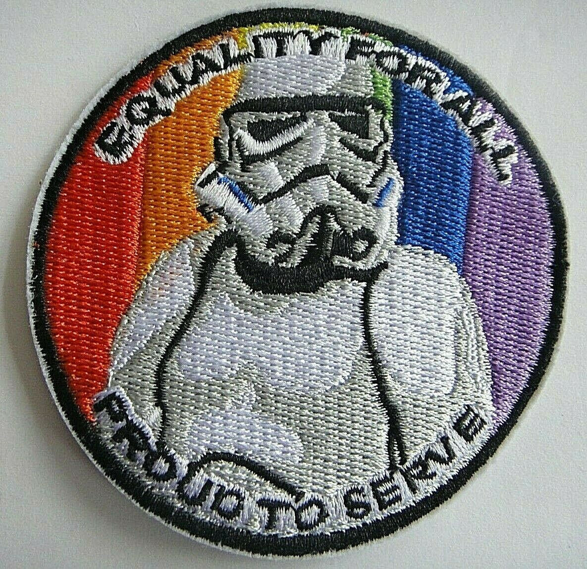 Measures 3 1/2 inches tall.  A new Star Wars "Equality For All, Proud to Serve" embroidered patch. Sew on or iron on. New.

Please note we will always combine shipping on like items.  Any additional patch or pin will ship for 50 cent per item.  Any additional payment will be reimbursed to your Paypal account.  Thank You.