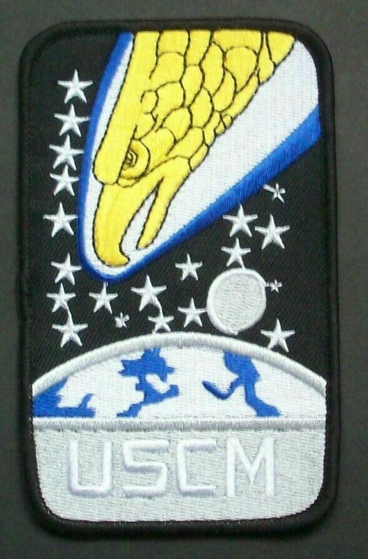 4 inches tall, a new Aliens The Movie "USCM Screaming Eagle" embroidered shoulder patch. Sew on or iron on. New. 

Please note we will always combine shipping on like items.  Any additional patch or pin will ship for 50 cent per item.  Any additional payment will be reimbursed to your Paypal account.  Thank You.