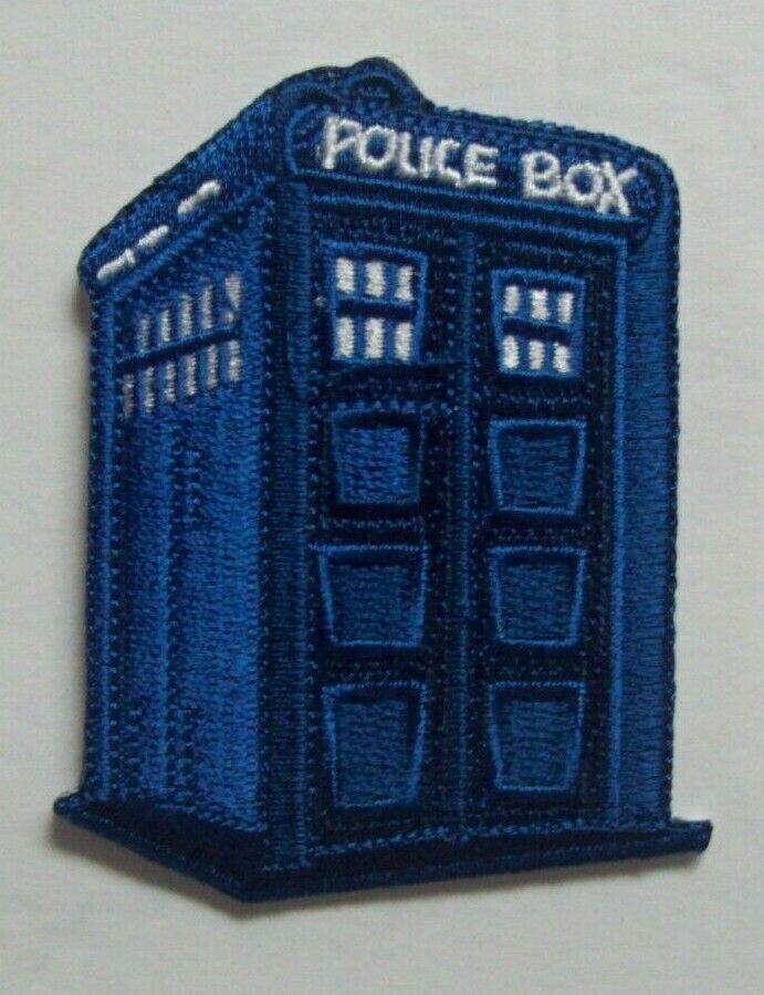  3 inches tall,  Doctor Who  Tardis shaped embroidered  patch. Sew on or iron.

Please note we will always combine shipping on like items.  Any additional patch or pin will ship for 50 cent per item.  Any additional payment will be reimbursed to your Paypal account.  Thank You.
