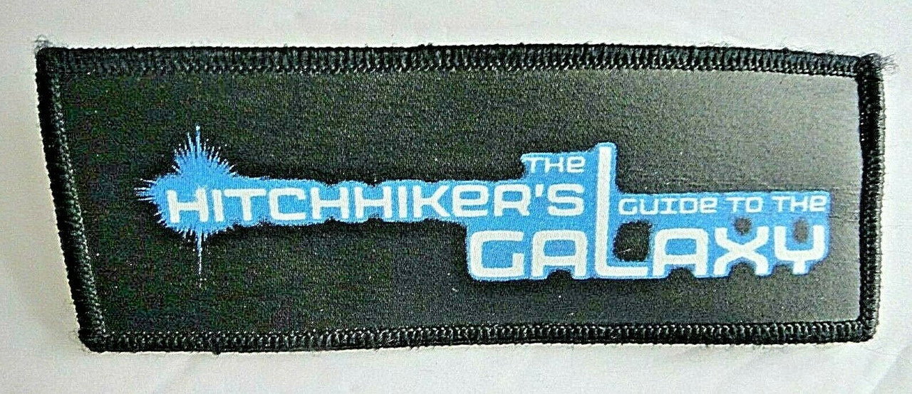 5" wide, a new Hitchhiker's Guide to the Galaxy 'Don't Panic" embroidered  patch. Sew or iron on. New.

Please note we will always combine shipping on like items.  Any additional patch or pin will ship for 50 cent per item.  Any additional payment will be reimbursed to your Paypal account.  Thank You.