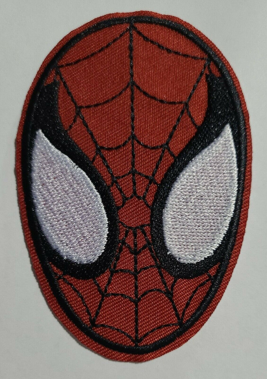 3.75 inches tall, a new the Amazing Spider-Man "Face" embroidered patch. Sew on or Iron on.  

Please note we will always combine shipping on like items.  Any additional patch or pin will ship for 50 cent per item.  Any additional payment will be reimbursed to your Paypal account.  Thank You.