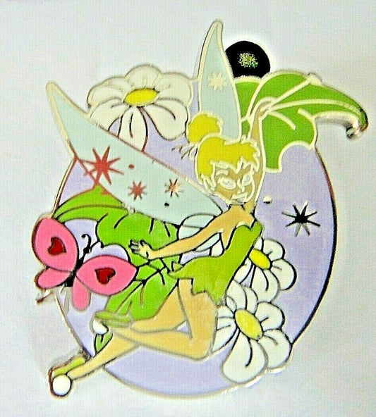 1.5 inch wide, a new on card Disney Tinker Bell "Flying Away"  Metal Cloisonne Pin with clutch back. 

Please note we will always combine shipping on like items.  Any additional patch or pin will ship for 50 cent per item.  Any additional payment will be reimbursed to your Paypal account.  Thank You.