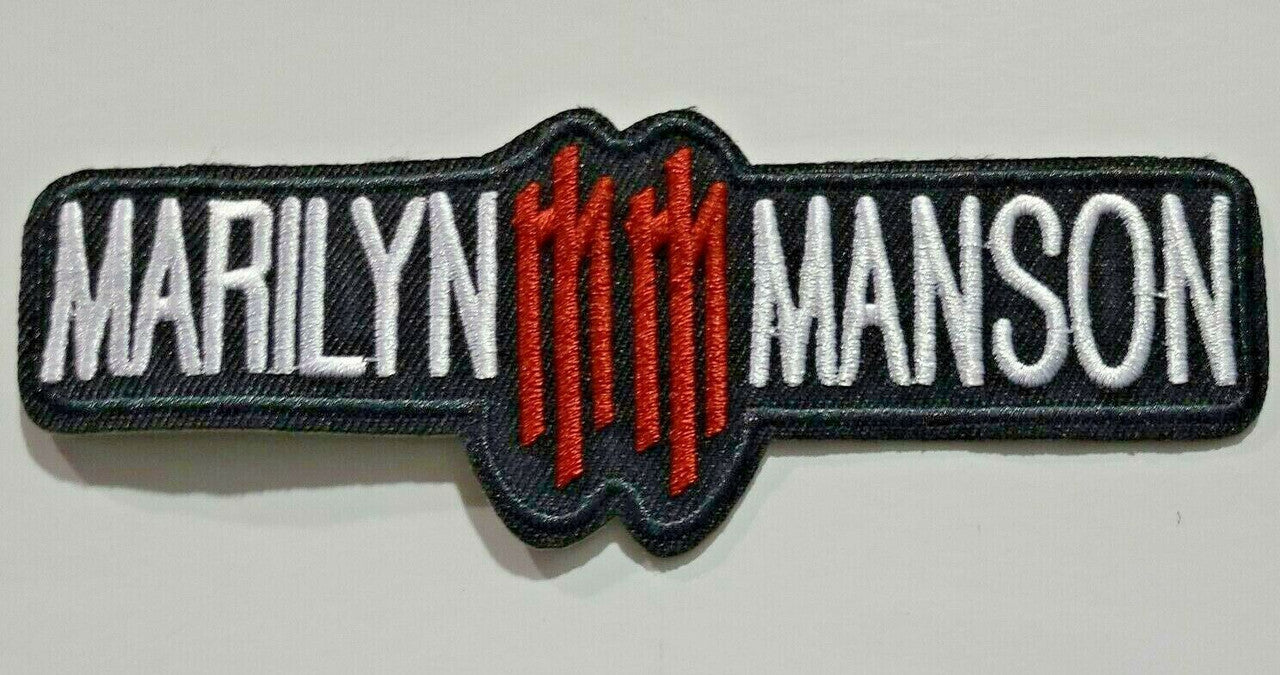 Measures 5 1/4 inches wide, a new Marilyn Manson Band Logo embroidered patch.  Sew on or Iron.  

Please note we will always combine shipping on like items.  Any additional patch or pin will ship for 50 cent per item.  Any additional payment will be reimbursed to your Paypal account.  Thank You.