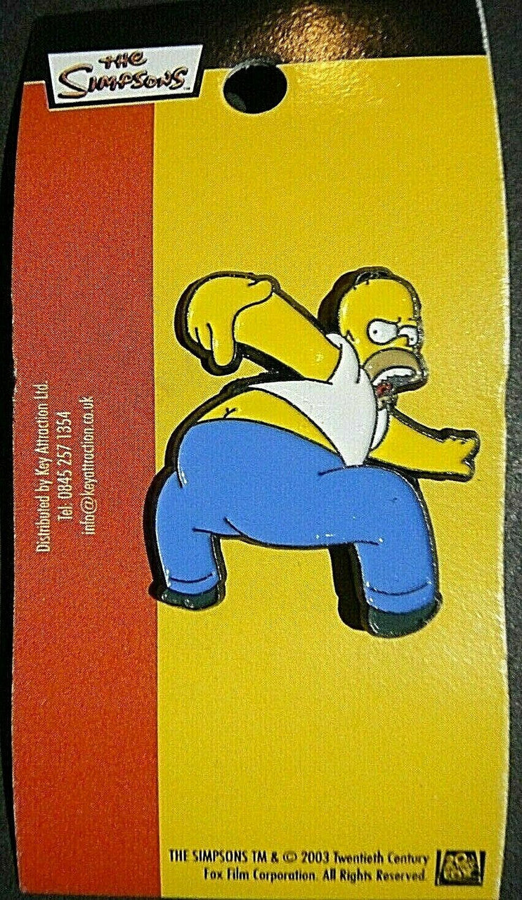 1.25 inch tall, a new Simpsons TV series Homer Simpson "Kiss my Butt" Enamel Metal Pin with clutch back.

Please note we will always combine shipping on like items.  Any additional patch or pin will ship for 50 cent per item.  Any additional payment will be reimbursed to your Paypal account.  Thank You.