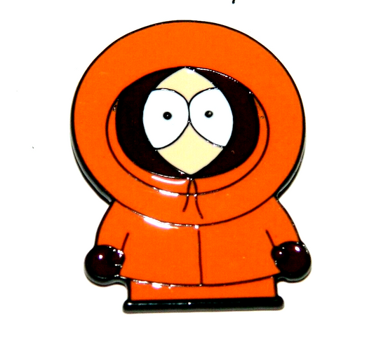 1. 1/2 inches tall, A new South Park TV Series  Kenny McCormick  "Standing" Metal Enamel Pin with clutch back.  
Good luck. 

Please note we will always combine shipping on like items.  Any additional patch or pin will ship for 50 cent per item.  Any additional payment will be reimbursed to your Paypal account.  Thank You.