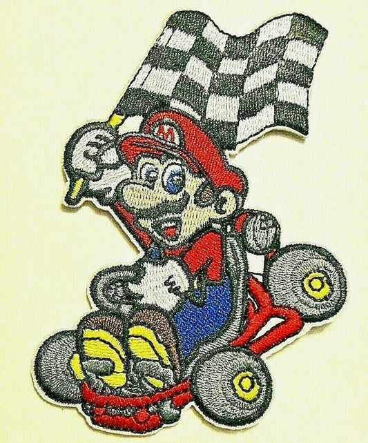 4. 1/2 inches tall, a new Super Mario Kart "Checkered Flag" x-Large embroidered patch. Sew or iron on.

Please note we will always combine shipping on like items.  Any additional patch or pin will ship for 50 cent per item.  Any additional payment will be reimbursed to your Paypal account.  Thank You.