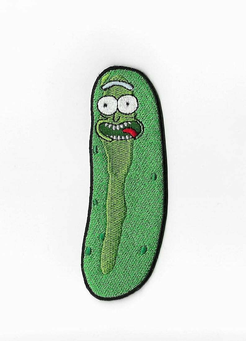3.5 inches wide,  a new Rick and Morty, "Rickle RIck" embroidered patch.  Sew on or Iron.   

Please note we will always combine shipping on like items.  Any additional patch or pin will ship for 50 cent per item.  Any additional payment will be reimbursed to your Paypal account.  Thank You.