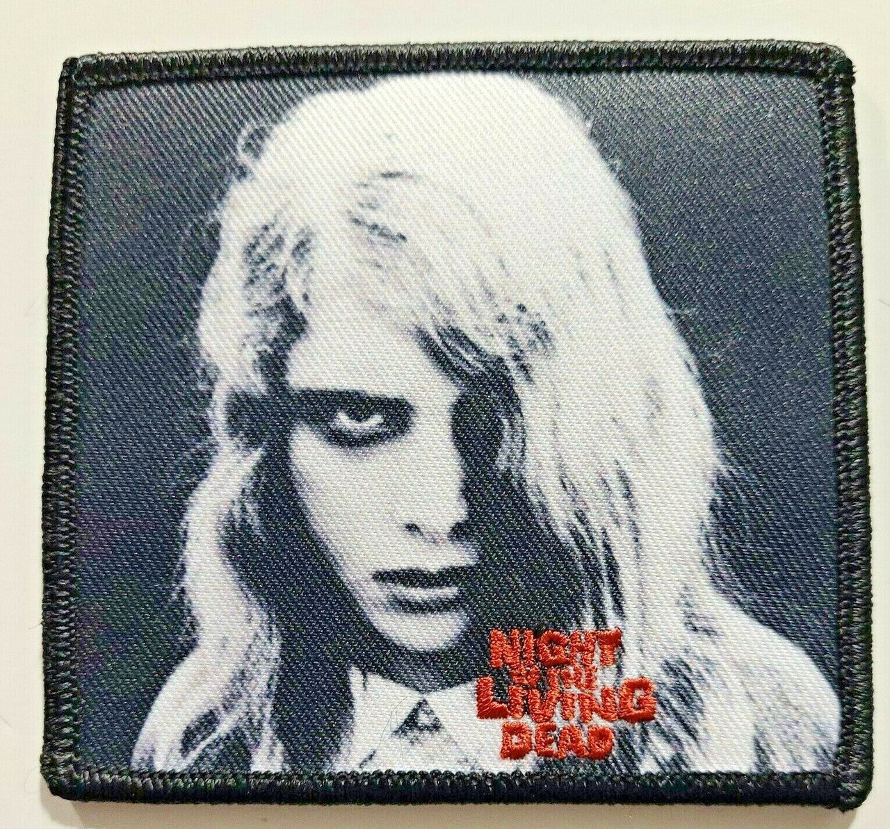 3 1/2 inches square, a new Night of the Living Dead "Motion Picture Poster"  embroidered patch. Sew or iron on. New.

Please note we will always combine shipping on like items.  Any additional patch or pin will ship for 50 cent per item.  Any additional payment will be reimbursed to your Paypal account.  Thank You.