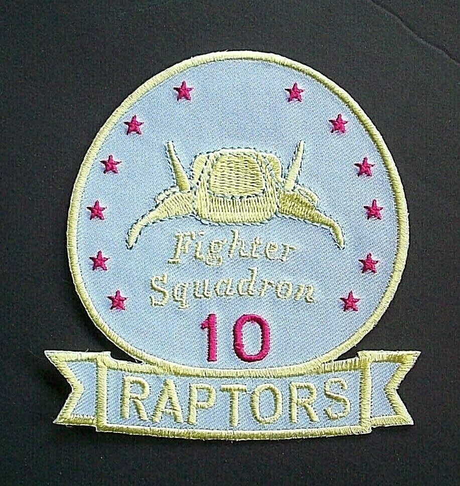 3 1/2 inches tall, Battlestar Galactica Raptors Fighter Squadron #10 embroidered patch. Sew or iron on. New.

Please note we will always combine shipping on like items.  Any additional patch or pin will ship for 50 cent per item.  Any additional payment will be reimbursed to your Paypal account.  Thank You.