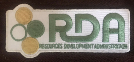 4 inches wide, a new Avatar "RDA" Resources Development Administration  embroidered patch. Sew on or iron on. New. 

Please note we will always combine shipping on like items.  Any additional patch or pin will ship for 50 cent per item.  Any additional payment will be reimbursed to your Paypal account.  Thank You.