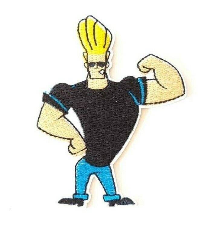 4 inches wide,  a new Johnny Bravo "Cartoon Network" embroidered patch. Sew on or iron on.

Please note we will always combine shipping on like items.  Any additional patch or pin will ship for 50 cent per item.  Any additional payment will be reimbursed to your Paypal account.  Thank You.
