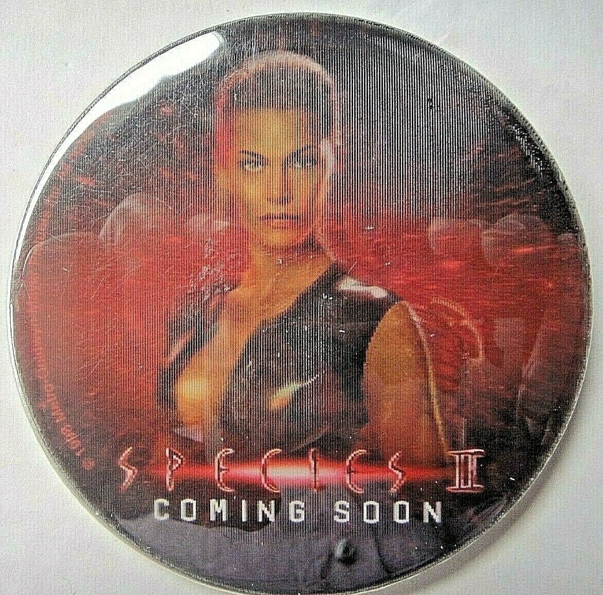 3" diameter, a Species II (Natasha Hentsridge) Holographic Movie Poster Pin .

Please note we will always combine shipping on like items.  Any additional patch or pin will ship for 50 cent per item.  Any additional payment will be reimbursed to your Paypal account.  Thank You.