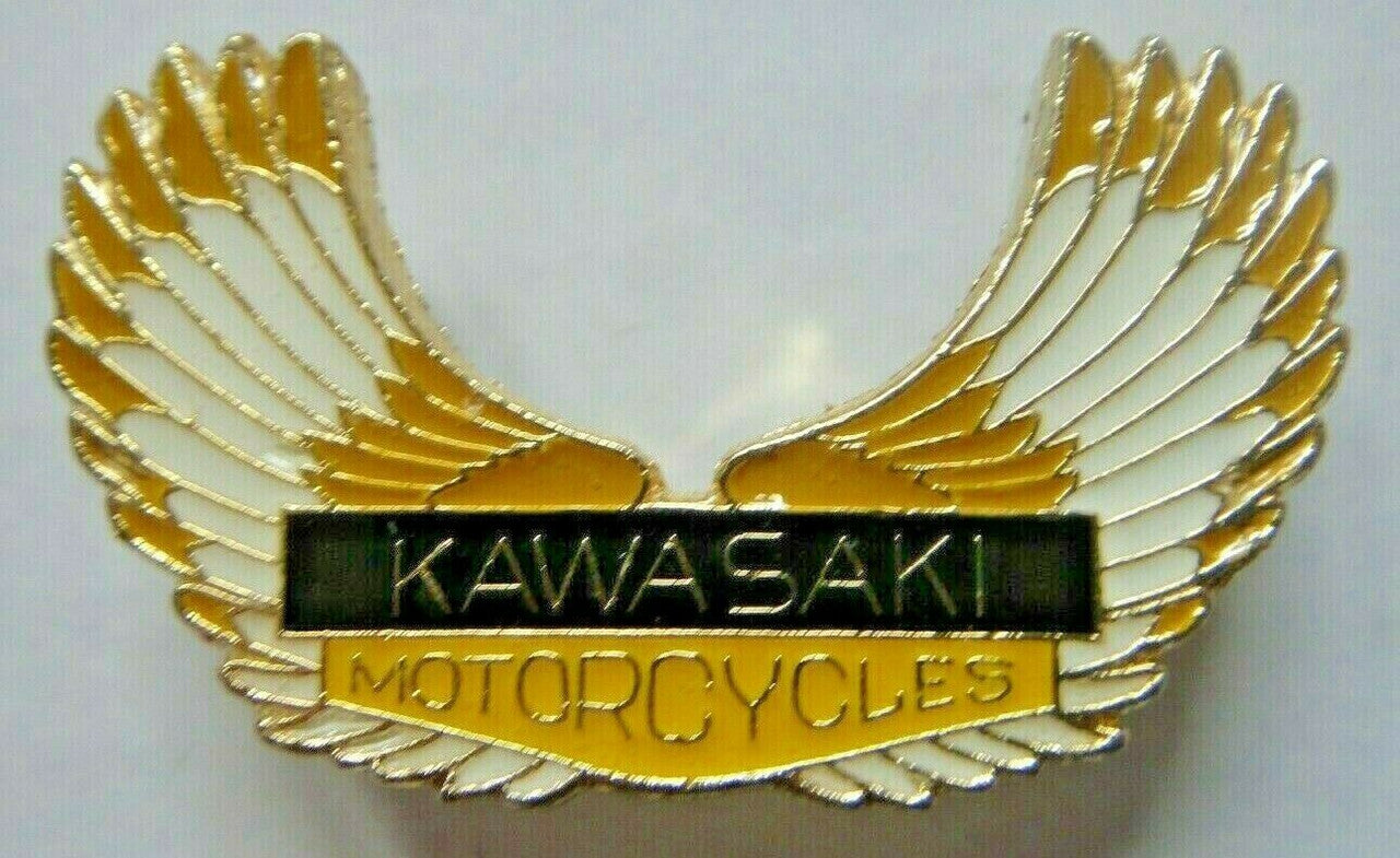 1. 3/4 inch wide,  a new Kawasaki Motorcycle "Eagle Wings" Metal Enamel Lapel Pin with clutch back. 

Please note we will always combine shipping on like items.  Any additional patch or pin will ship for 50 cent per item.  Any additional payment will be reimbursed to your Paypal account.  Thank You.