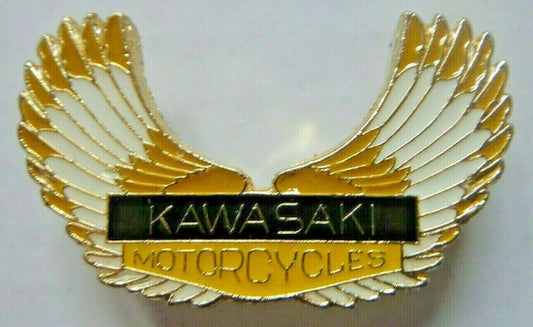 1. 3/4 inch wide,  a new Kawasaki Motorcycle "Eagle Wings" Metal Enamel Lapel Pin with clutch back. 

Please note we will always combine shipping on like items.  Any additional patch or pin will ship for 50 cent per item.  Any additional payment will be reimbursed to your Paypal account.  Thank You.