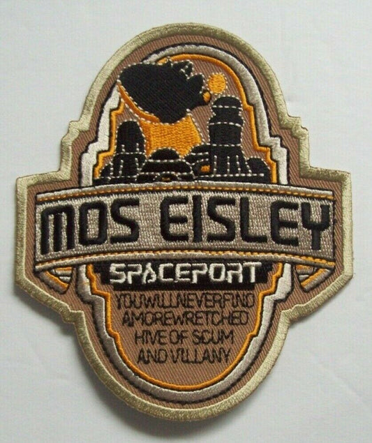 4 1/4" high, Star Wars Mos Eisley Spaceport embroidered patch. Sew on or iron on. New.

Please note we will always combine shipping on like items.  Any additional patch or pin will ship for 50 cent per item.  Any additional payment will be reimbursed to your Paypal account.  Thank You.