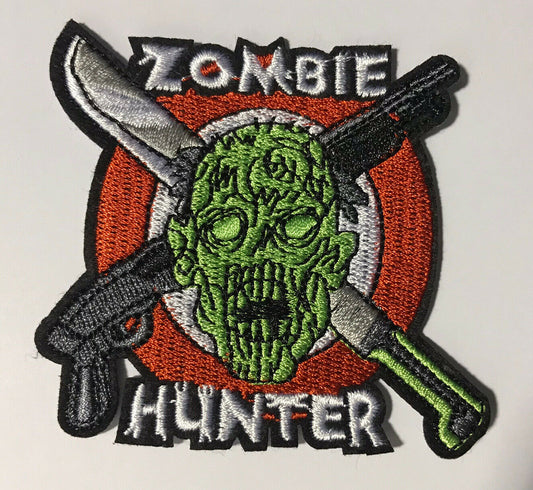 3 inches tall,  a new Walking Dead. "Zombie Hunter" Embroidered Jacket Patch.  Sew on or Iron on. 
 
Please note we will always combine shipping on like items.  Any additional patch or pin will ship for 50 cent per item.  Any additional payment will be reimbursed to your Paypal account.  Thank You.