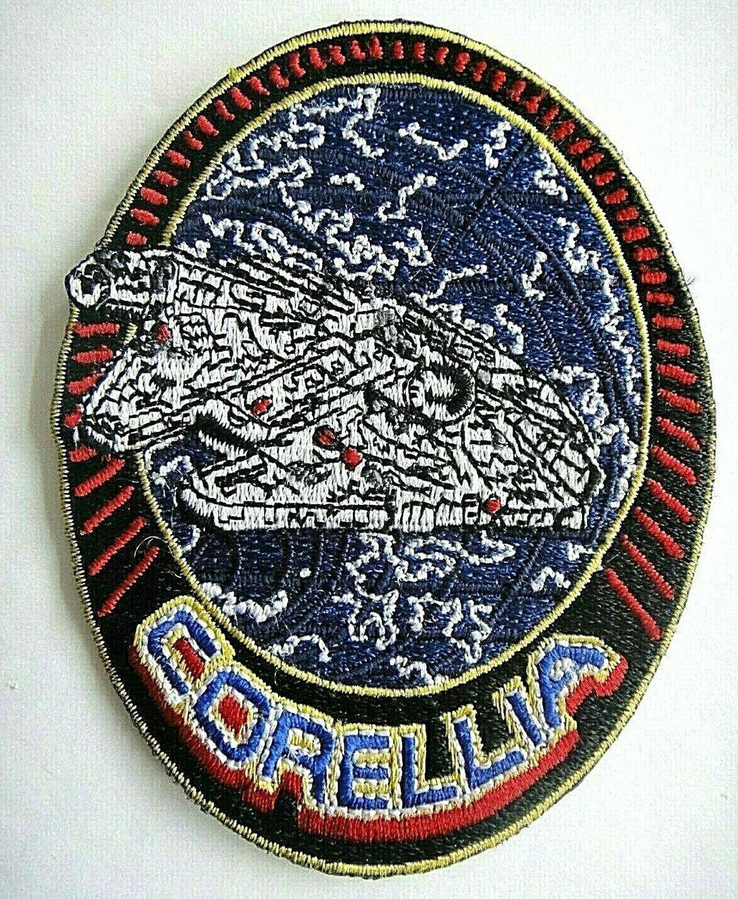 Measures 4 inches tall.  A new Star Wars Corellia "Millennium Falcon" embroidered patch. Sew on or iron on. New.

Please note we will always combine shipping on like items.  Any additional patch or pin will ship for 50 cent per item.  Any additional payment will be reimbursed to your Paypal account.  Thank You.