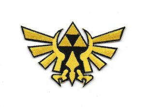 3.5 inch wide, a new Legend of Zelda Tri-force Logo (Nintendo) embroidered patch. 

Please note we will always combine shipping on like items.  Any additional patch or pin will ship for 50 cent per item.  Any additional payment will be reimbursed to your Paypal account.  Thank You.