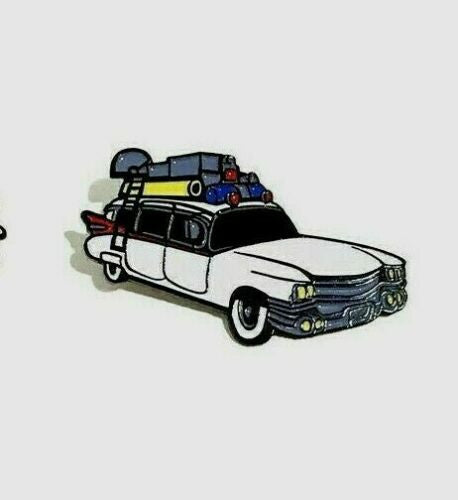 1.75 inches wide,  Ghostbusters "Ecto-1 Car" Paranormal Vehicle Enamel Lapel Pin with clutch back. New.   

Please note we will always combine shipping on like items.  Any additional patch or pin will ship for 50 cent per item.  Any additional payment will be reimbursed to your Paypal account.  Thank You.