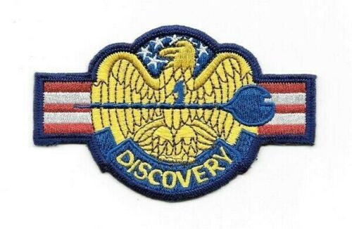 4 inches wide, a new 2001: A Space Odyssey,  Discovery Logo Embroidered Patch.   Sew on or iron. New.

Please note we will always combine shipping on like items.  Any additional patch or pin will ship for 50 cent per item.  Any additional payment will be reimbursed to your Paypal account.  Thank You.