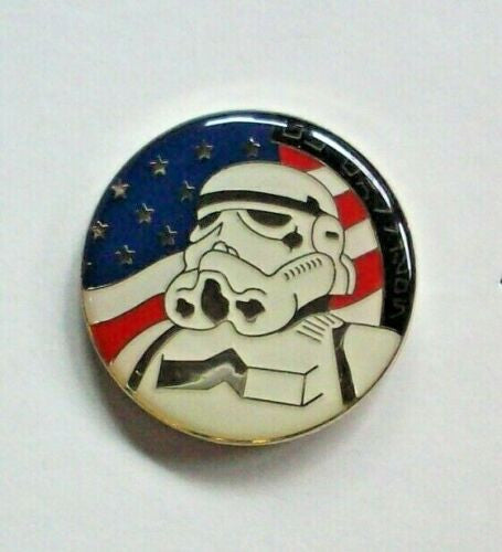 1  1/4 inch diameter, Star Wars U.S.A. flag & Storm trooper enamel pin with clutch back. New

Please note we will always combine shipping on like items.  Any additional patch or pin will ship for 50 cent per item.  Any additional payment will be reimbursed to your Paypal account.  Thank You.