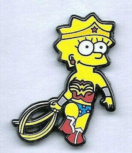 1.25 inch tall, a new Simpsons TV series Lisa Simpson "Wonder Woman" Enamel Metal Pin with clutch back.

Part of larger series, the others are available under separate listing.  

Please note we will always combine shipping on like items.  Any additional patch or pin will ship for 50 cent per item.  Any additional payment will be reimbursed to your Paypal account.  Thank You.