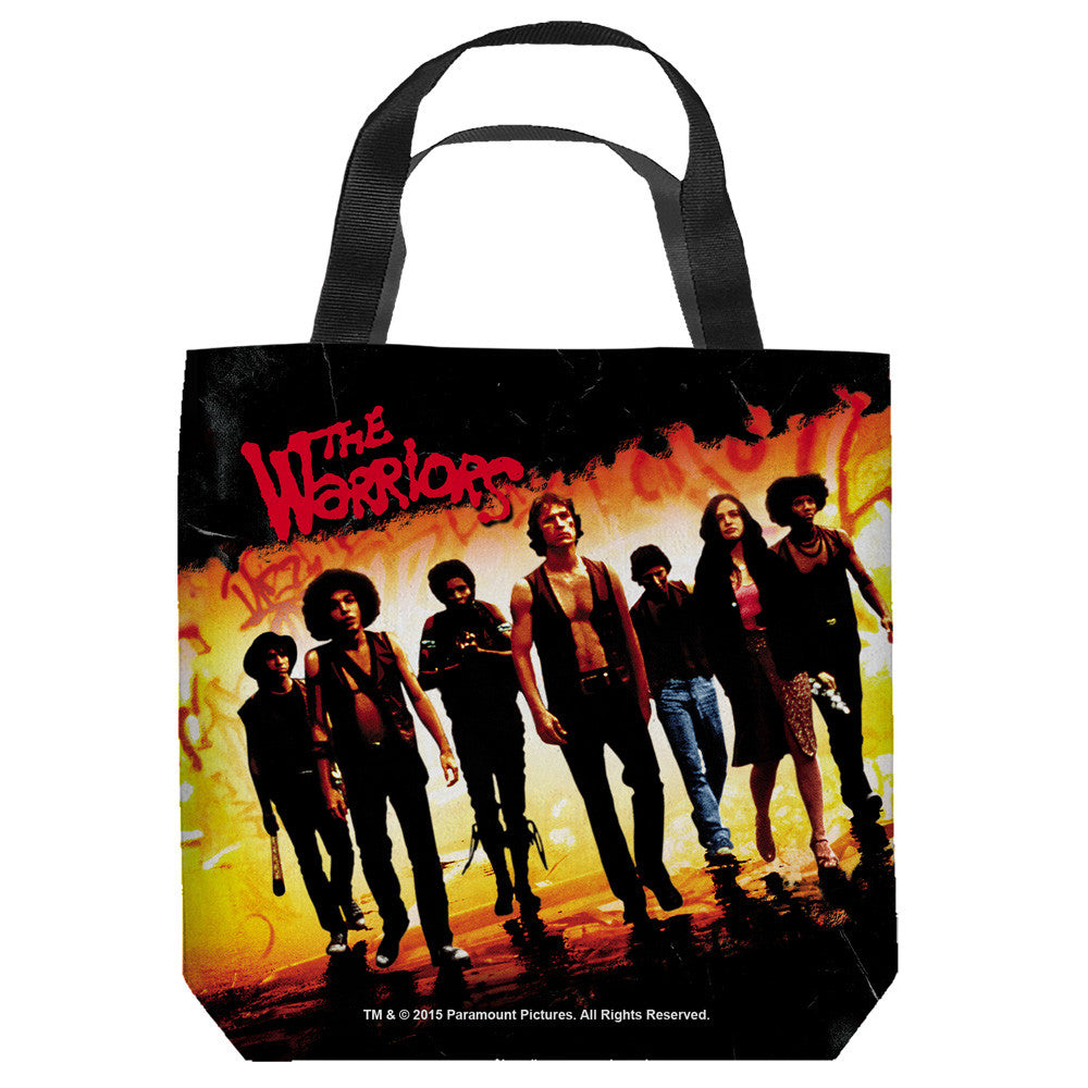 16 inches by 16 inches,  Warriors-Walk" Tote Bag.  This highly collectible bag is made of a spun polyester, and has the look and feel of a "Light Weight Cotton Canvas Bag".  Includes 2 black handles and is printed on both sides with same image shown.  